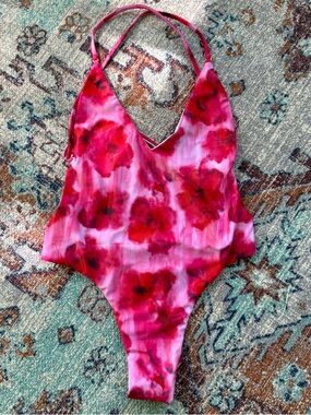 ALT Pink Red Floral One-Piece Swimsuit NWOT XS